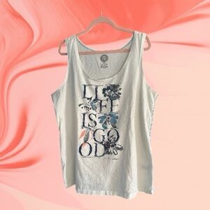 Life Is Good White Graphic Scoop Tank with Blue and Coral Accents